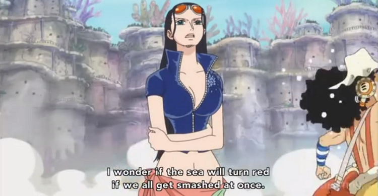 Nico Robin pondering on Fishman Island's possibly impending doom.